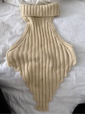 Local European Cream Ribbed Cowl Neck Sweater Bib